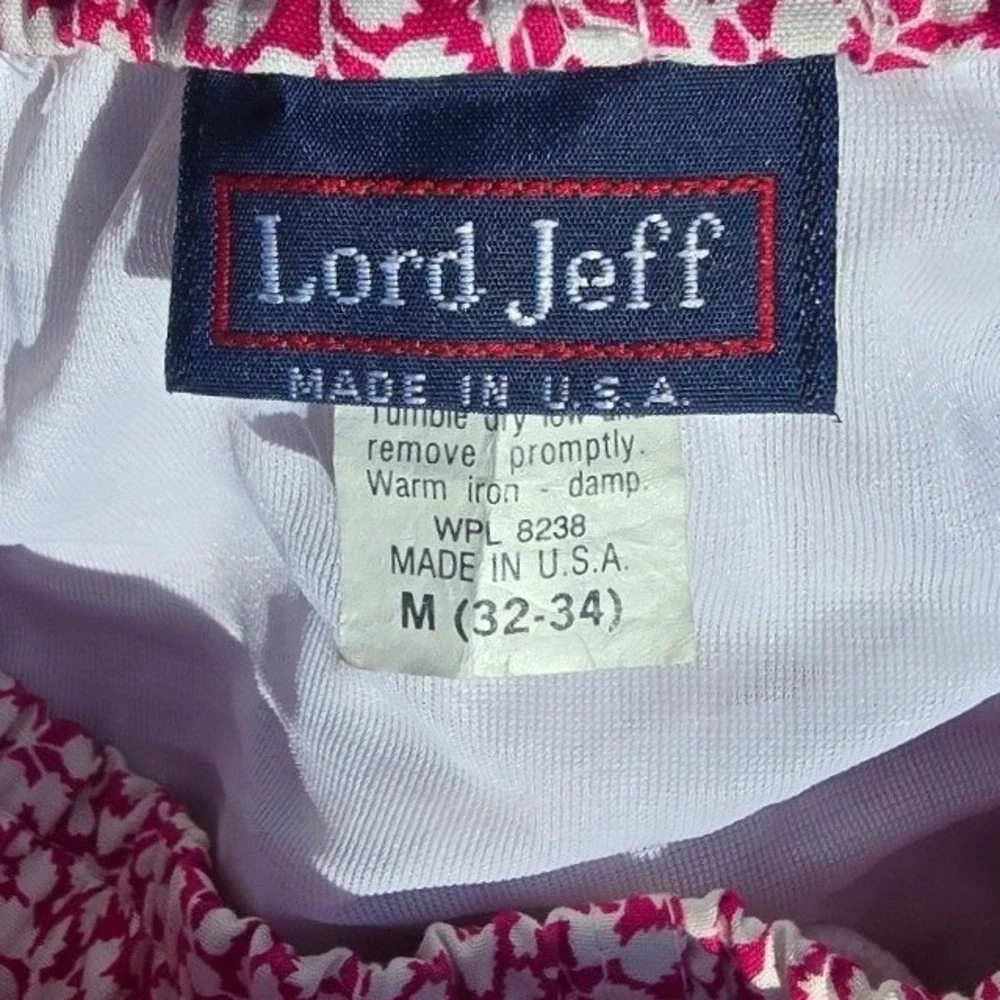 VTG Lord Jeff Swim Trunks Pink white floral vine ditsy M 32-34 USA shorty shorts